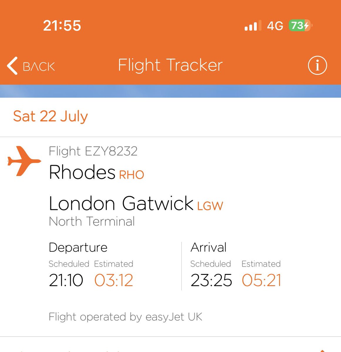 bowdenian1's tweet photo. @easyJet we are at Rhodes airport. Some apps saying the flight is now tomorrow. Ours says 6 hr delay. No staff here to explain anything. Please advise. https://t.co/cDSAq3Ps6K