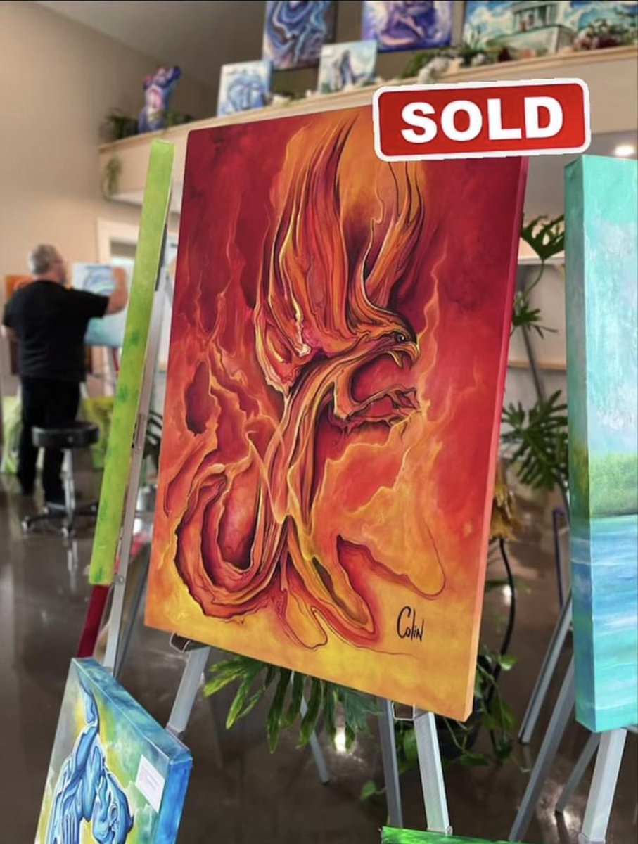 ArtistColinCook's tweet photo. This big, bold, beautiful piece was purchased by a new collector from New Glasgow.  It’s titled Rising Phoenix - acrylic on canvas - 36” x 24” x 1.75 

#abstractionsbycolincook #thehiddengallery #colincook #contemporaryart #artforsale #phoenix #RisingPhoenix #newartist #newart https://t.co/Is2oIdDnmE