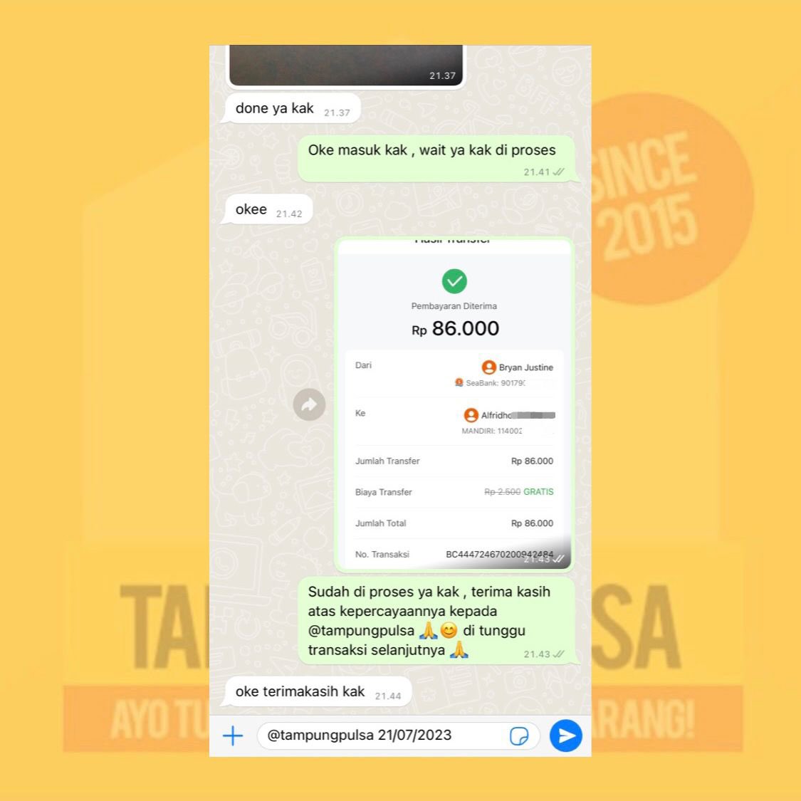 tampungpulsa's tweet photo. fresh testi 21.07 🤩 #testitampungpulsa

17. cv 125k axis to bca
18. cv 25k isat to spay
19. cv 70k isat to bni
20. cv 100k tri to mandiri

open cv pulsa / convert pulsa , wa/dm yuk !
☎️ https://t.co/52xv6xte1d ( 300+ tags on getc0nt4ct )

#zonauang #zonajajan #zonaba https://t.co/7x9KUmn3dK