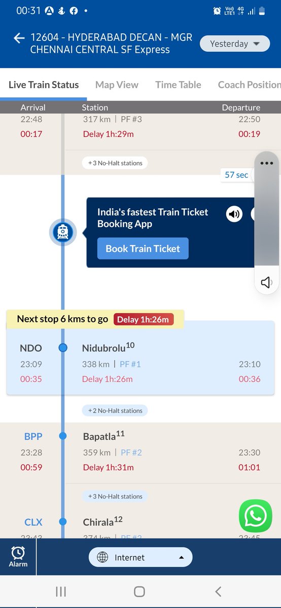 maheshkothuru1's tweet image. Running late by 1 hr 30 minutes.
Don&apos;t know why this much late always...
#IRCTC @IRCTCofficial