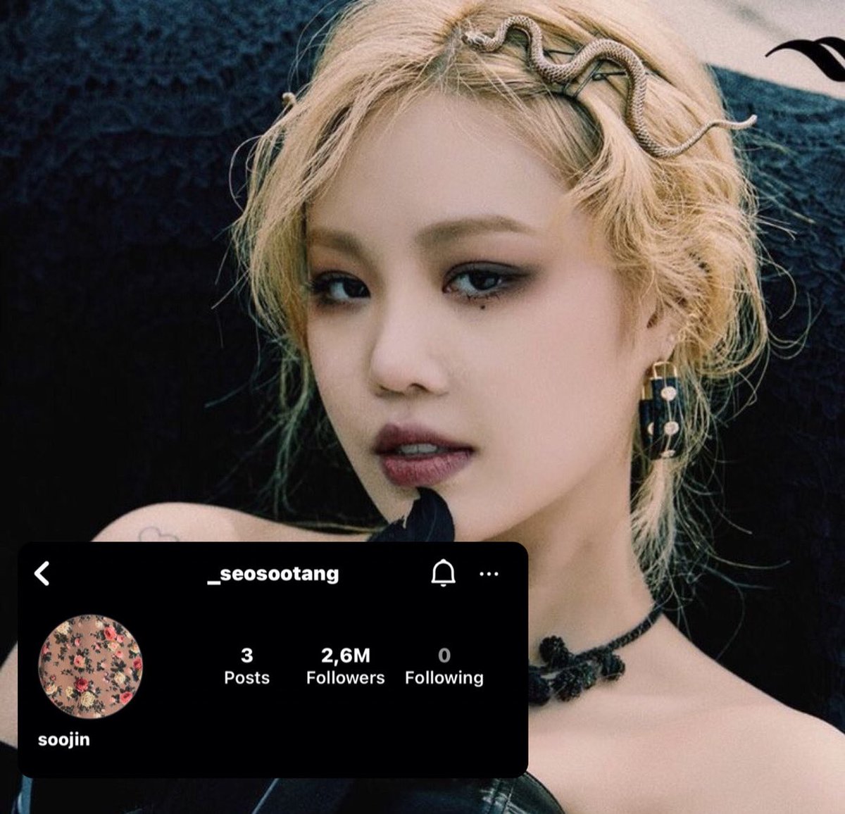 SeoSoojinGlobal's tweet photo. Soojin has reached 2,6 million followers on Instagram in just 22 days. #SOOJIN #수진 https://t.co/6Z6ARYVoOB