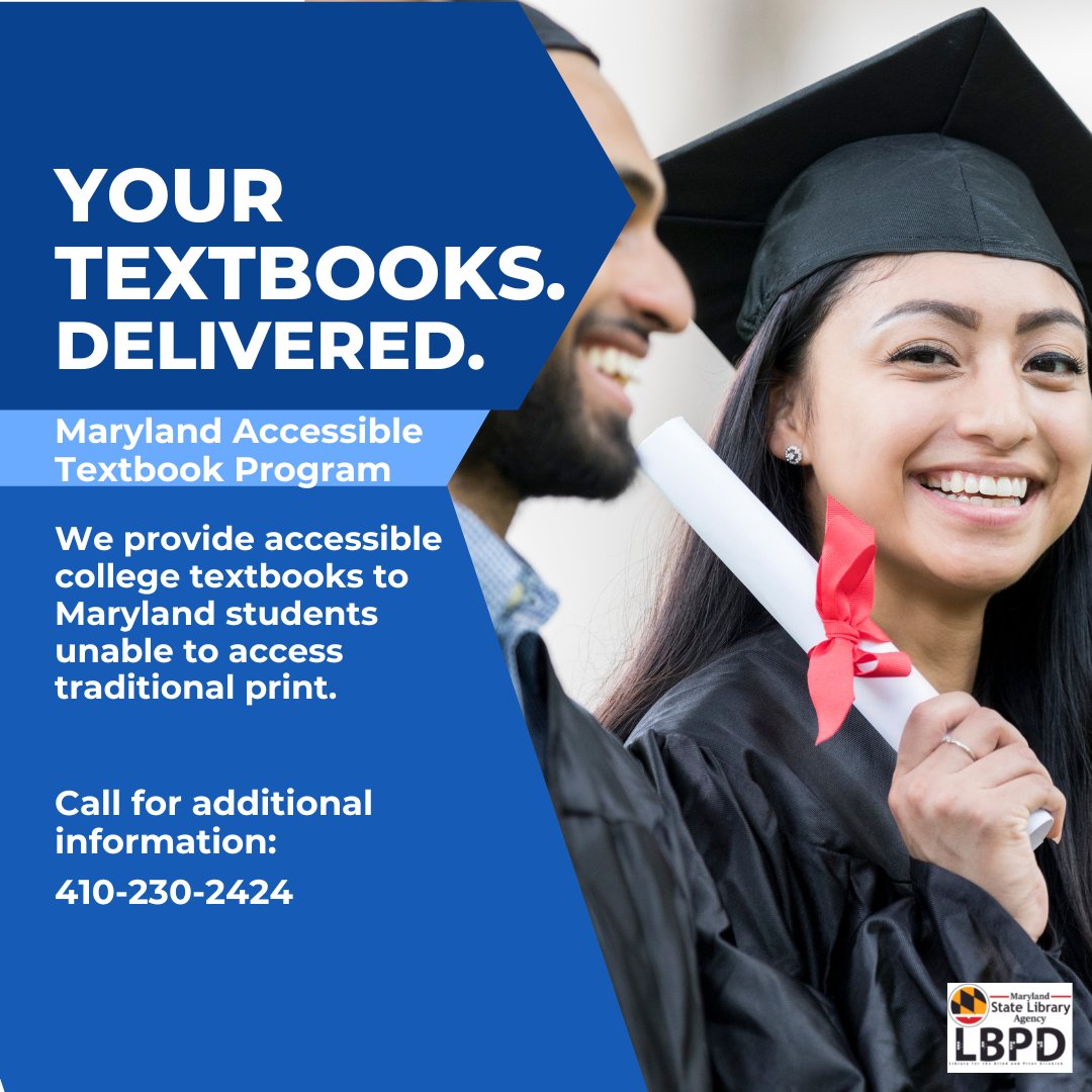 MDLBPD's tweet photo. We know it is summer, but it is never too early to get ready to go back to campus! Maryland Our Accessible Textbook Program (MAT) helps to provide Maryland college students with accessible textbooks (1/2) https://t.co/n8akgjVXuj