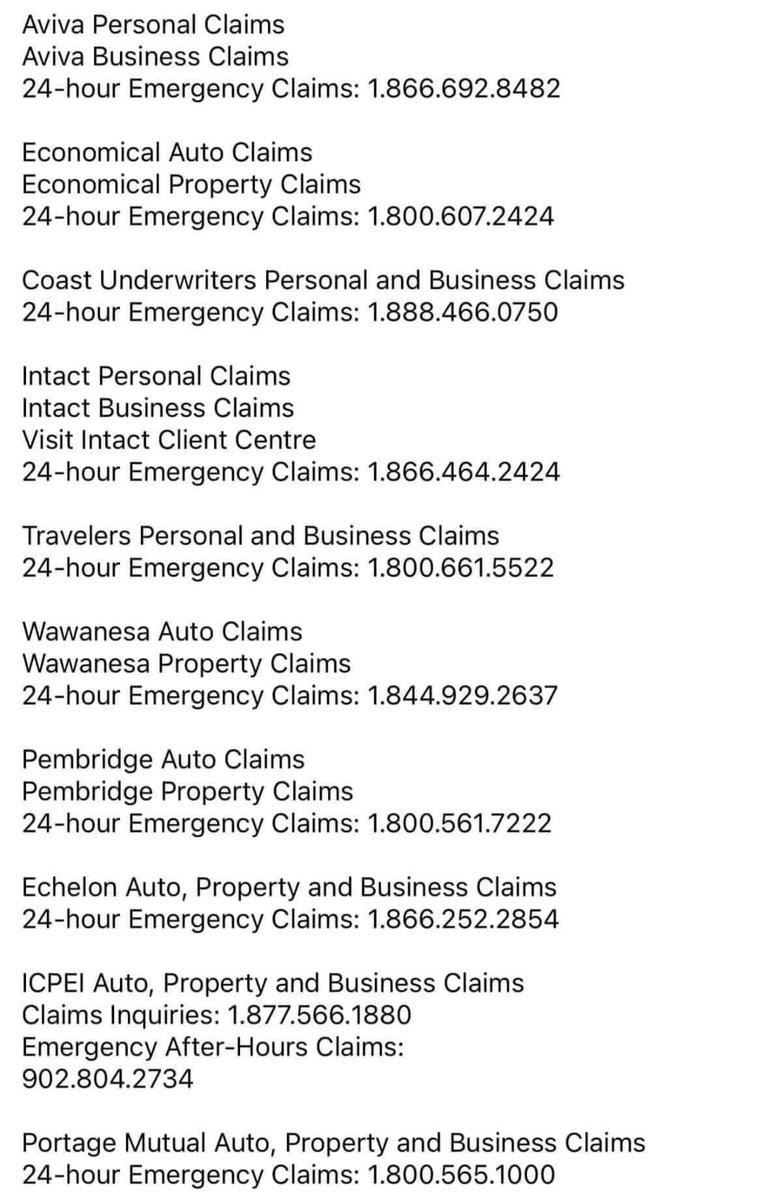REALTOR_Jacqui's tweet photo. Need to file an insurance claim? Here is a quick list of some of the major companies #NSStorm https://t.co/aouiIXXkEe