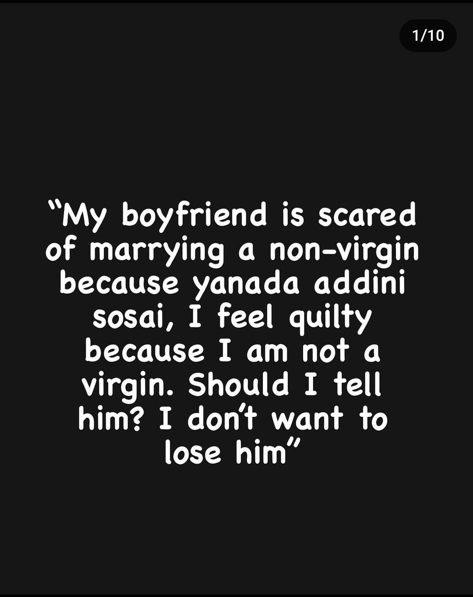 Her boyfriend is scared of marrying a non-virgin because he's religious,  she feel guilty because she is not a virgin, and she doesn't want to lose  him. What did she supposed to, image size:952x1200