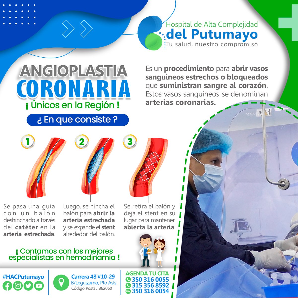 💚💙 Nuestro 𝗛𝗼𝘀𝗽𝗶𝘁𝗮𝗹 𝗗𝗲 𝗔𝗹𝘁𝗮 𝗖𝗼𝗺𝗽𝗹𝗲𝗷𝗶𝗱𝗮𝗱 𝗱𝗲𝗹 𝗣𝘂𝘁𝘂𝗺𝗮𝘆𝗼, 🏥reduce riesgos de eventos clínicos y de mortalidad en pacientes con infarto agudo de miocardio, tratados a través de intervención coronaria percutánea. 👩‍⚕️
#HACPutumayo