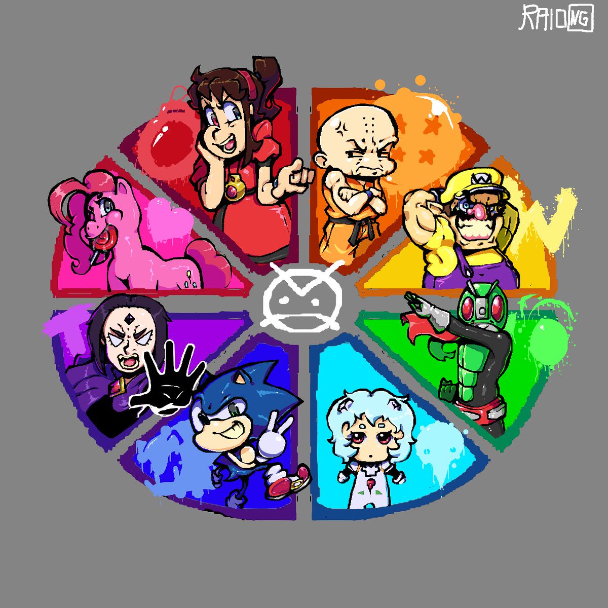 RaioAzul6's tweet photo. Depois de dois messes eu terminei o meu !!!
#colorwheelchallenge #red #isadorasouls #orange #kuririn #DragonBallZ #yellow #WarioWare #green #KamenRider #cyan #ReiChiquita #blue #SonicTheHedeghog #purple #Raven #teamtitans #pink #pinkpie #mylittlepony https://t.co/xQeBIOUZCC