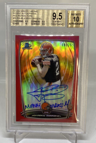 2014 Bowman Chrome Johnny Manziel RED REFRACTOR RC Auto SP /25 “MONEY MANZIEL” #ad #thehobby https://t.co/2M3Eh8dhxy https://t.co/qJUEKUcK4y