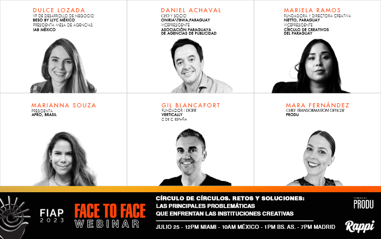 FIAP FACE TO FACE WEBINAR: Círculo de Círculos. Retos y soluciones: Las principales problemáticas que enfrentan las instituciones creativas

📆Martes 25 de Julio - 12PM MIA 
Regístrate aquí: ow.ly/Zu5n50PiwOq