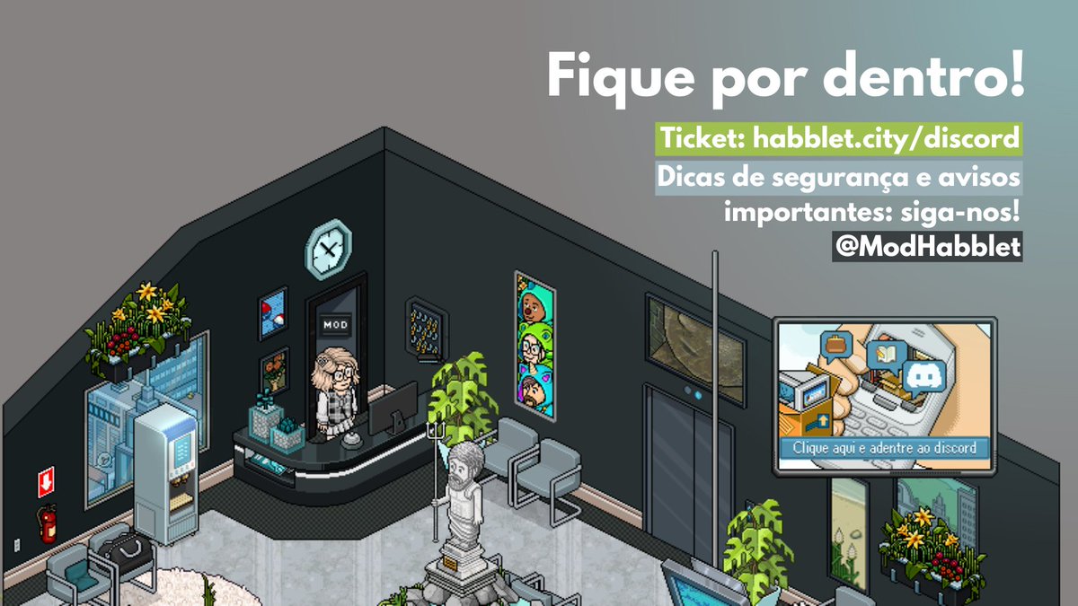 ModHabblet's tweet image. Fique por dentro da #ModeraçãoHabblet! 🌟

➡️ Acompanhe-nos pelo twitter! (@ModHabblet)
🗒️ Ajuda, denúncias e sugestões pelo discord: habblet.city/discord
🏡 Visite nossa recepção p/ ficar por dentro das novidades: &apos;Moderação Habblet: Recepção&apos; - proprietário: Moderacao