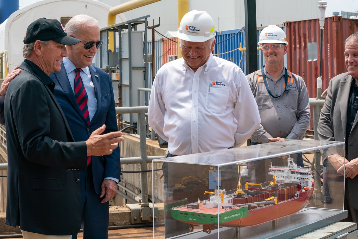 Workers from nine different unions will start building a vessel called the Acadia used to stabilize offshore wind turbines.

It'll use steel from Indiana.

It'll be powered by an engine from Pittsburgh.

And its crew will be union mariners.

That's our Made in America future.