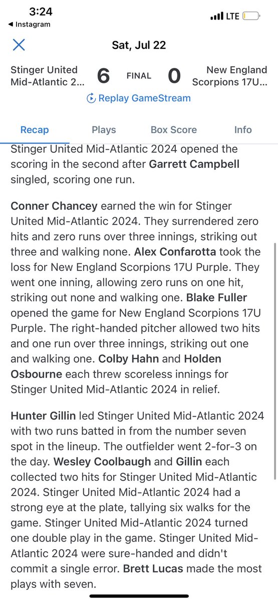 17U collects a 6-0 WIN 👏🏼 

<a href="/ConnerChancey/">Conner Chancey</a> collects the win on the bump! 

//@coachlowry301 <a href="/8Nickdeli/">Nick</a> <a href="/GillinHeat/">CoachG@StingerUnited</a>