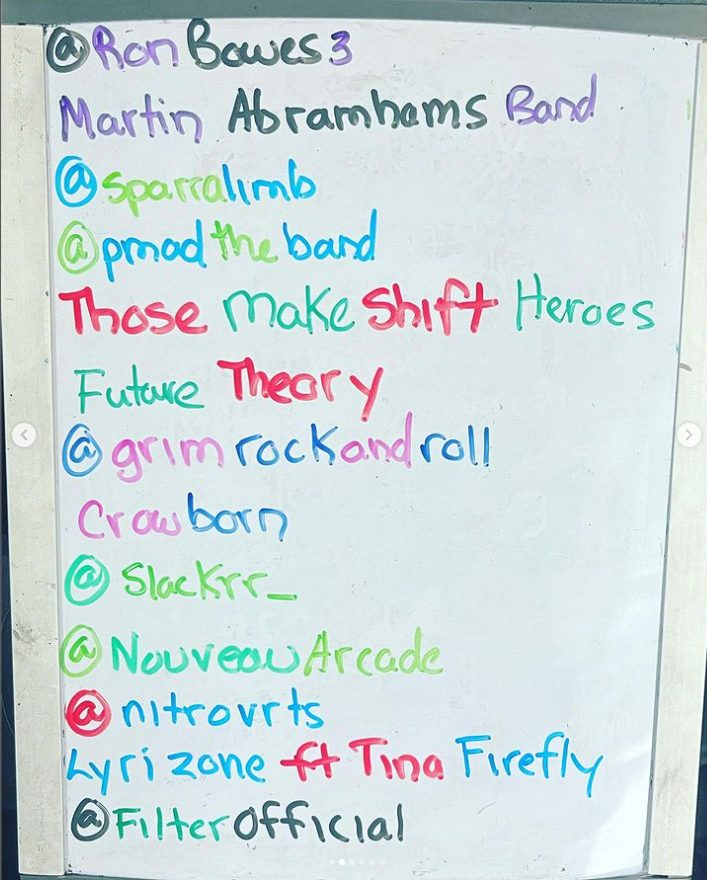 grimrockandroll's tweet photo. Look what I see! It's @Drcbones white board and there is a whos who of artists on this one! @RonBowes3 , @sparralimb , @pmadtheband , and more! #NMS rocks on every single Saturday w/ Doc Bones & @Mike1inFive ! #digthis
https://t.co/TYkuPF9voI https://t.co/Ht44YhGttC