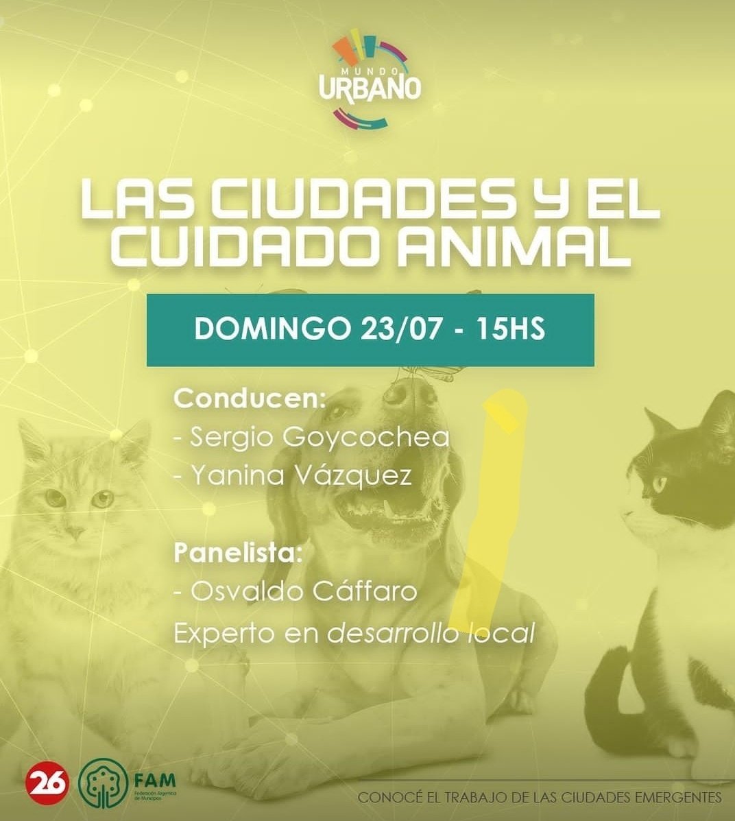 CaffaroOsvaldoR's tweet photo. 📺 Este Domingo 22 a las 15hs
#MundoUrbano por @canal26noticias
🔸 Único programa de televisión que expone el trabajo de ciudades emergentes.
El #tema de este Domingo : Las Ciudades y El Cuidado Animal. https://t.co/fy8vJtsRw8