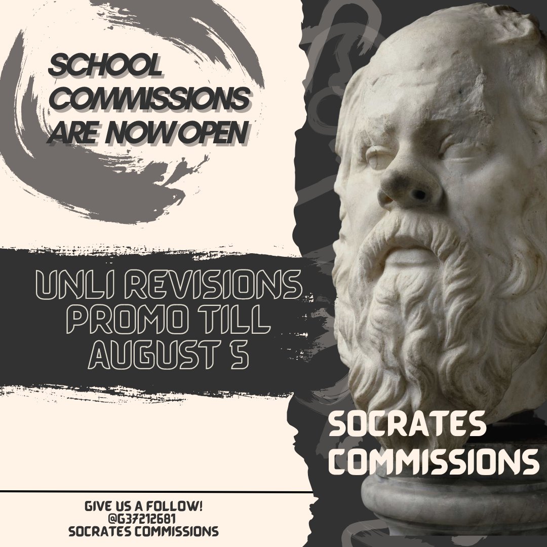 What's up Socratics! You need work done quick but you can't find the time? 

We got you! For as low as Php400 you can get your work done quick and for good quality! Fill up an inquiry form and send it via our twitter dms and you'll be work and stress free!