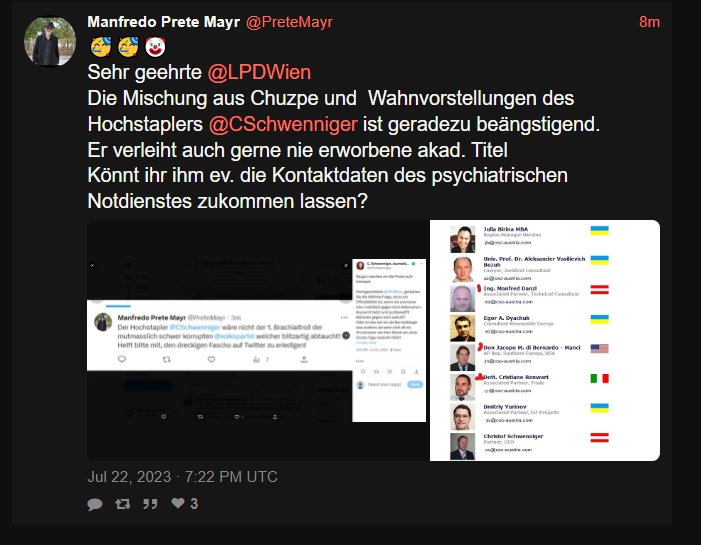 guenschl's tweet photo. @BriHart5 @CSchwenniger @LPDWien Es liegen jede Menge Screenshots mit Drohungen von #PreteMayr vor.
Wo und wie kann man diese zur Anzeige bringen.
Der Mann muss gestoppt werden bevor etwas passiert.
@LPDWien https://t.co/E6S3Rek6Sl