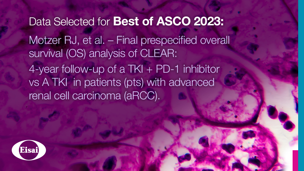 EisaiGlobalOnc's tweet photo. We’re thrilled to share that one of our abstracts was selected for Best of ASCO 2023. See our latest research in #kidneycancer this weekend: #ASCO2023 #ASCO23 #kidneycancerresearch #kcsm https://t.co/ng16Q1tNPv