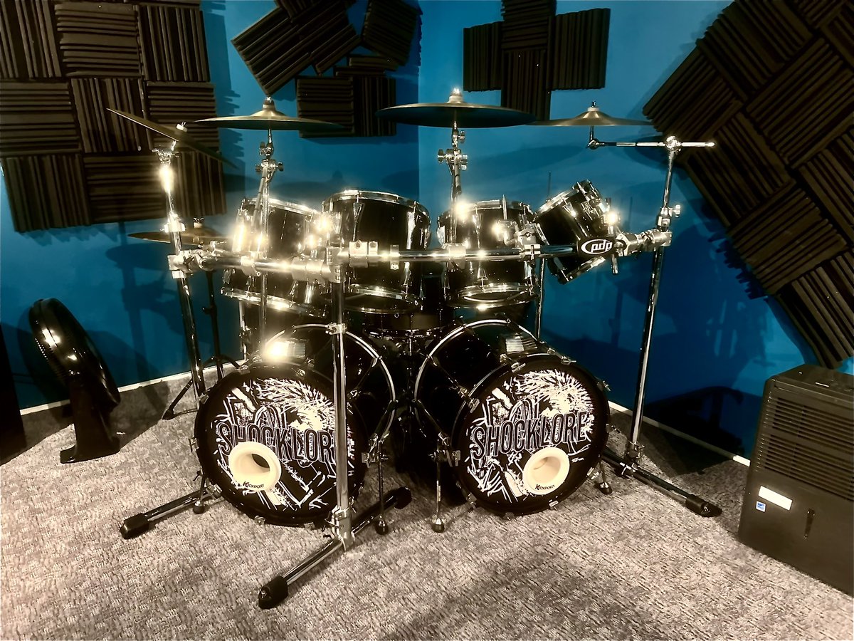 One drum set up, one more and a bunch of equipment to go! 😁