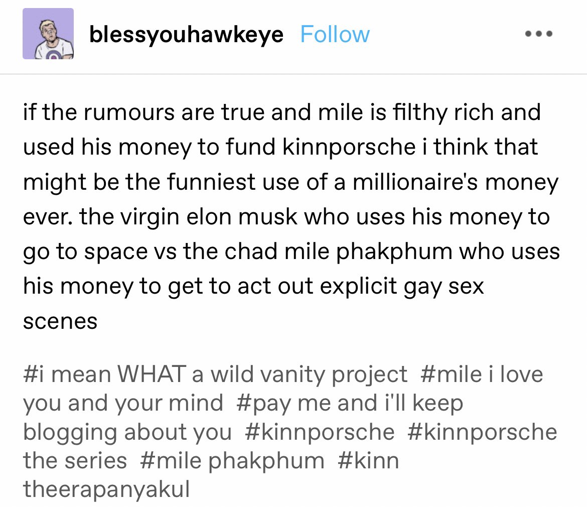 royaltercets's tweet photo. my fave brand of kinnporsche post: “mile is so rich that he funded a whole ass project just to be able to play house with apo” https://t.co/eJIOjZwxas