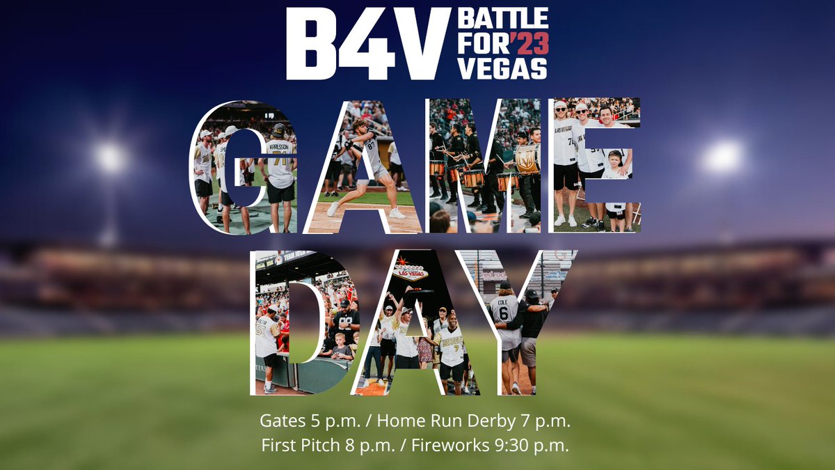 battleforvegas's tweet photo. t’s game day! We hope to see you at #B4V23 later today at @thelvballpark for the excitement as #TeamReilly, led by @reillysmith18, and #TeamMaxx, led by @CrosbyMaxx of the @Raiders, go head-to-head in this fourth annual softball matchup for charity. https://t.co/d2dbfV1g9d