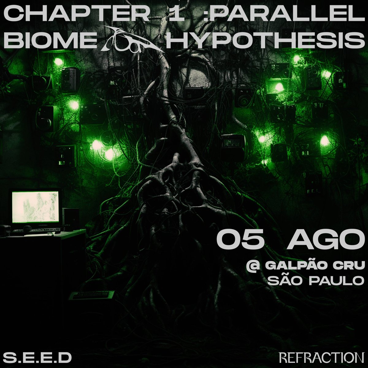 Chapter 1: Parallel Biome Hypothesis / dia 05 de agosto no Galpão Cru em São Paulo. 

Chapter 1: Parallel Biome Hypothesis / exhibition on August 5th at Galpão Cru in São Paulo.