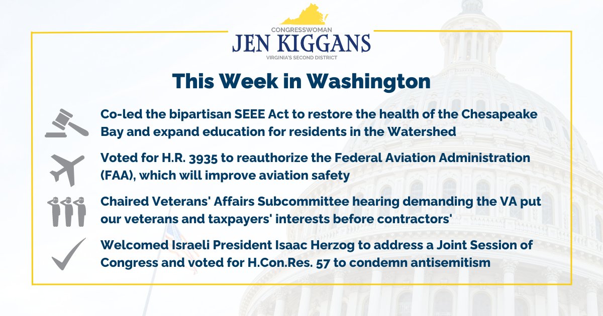 RepJenKiggans's tweet image. Check out what I was up to during another hot and humid week in Washington…! 👇 #118Congress #VA02 #GettingThingsDone