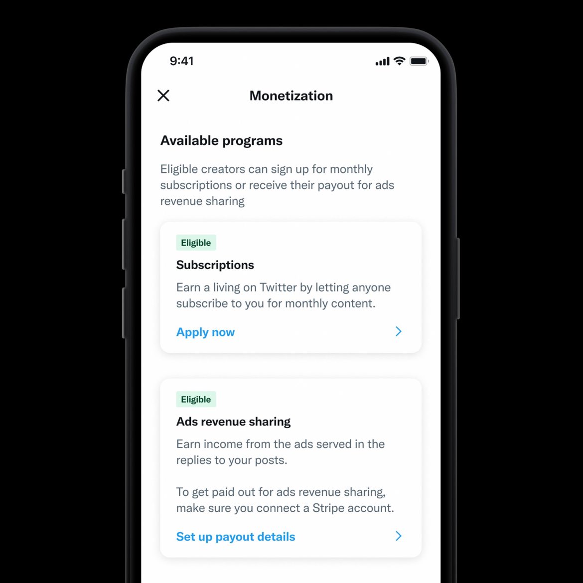 FAQ - Twitter ad revenue sharing and Subscriptions

We’ve been getting a lot of questions about the upcoming rollout of Ad Revenue share, so here’s a guide with the key info about the program. Note this is all based on currently confirmed info - if anything changes we’ll make