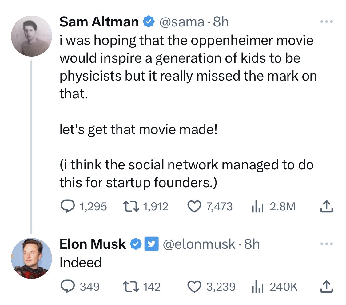two of the most influential men in tech. someone find a shred of self-awareness or media literacy for them to share

if you want to inspire kids, show them Iron Man. if you want more, try actually paying attention to the films you mentioned or even get GPT to do it for you