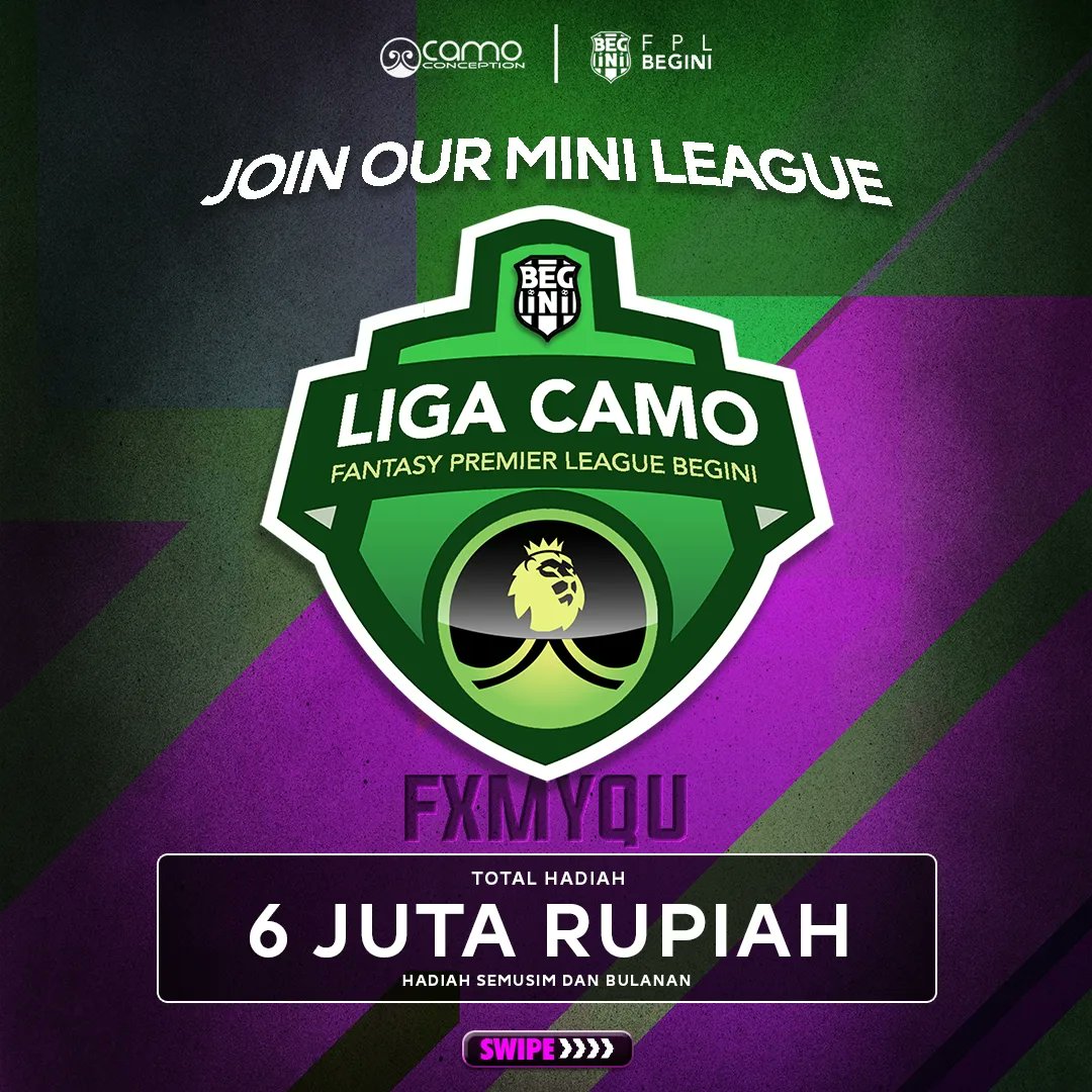 FPL_Begini's tweet photo. Liga Camo FPL Begini sudah rilis!!

Akhirnya gaes udah bisa join, yuk langsung aja menuju ke TKP https://t.co/Xqpsx5faF8

Ikuti syarat mudahnya dengan follow kami dan @CAMOCONCEPTI0N

Bantu share dengan Likes atau Retweet sangat di apresiasi 😁

Good Luck Managers!! https://t.co/vQoVcYdvnQ