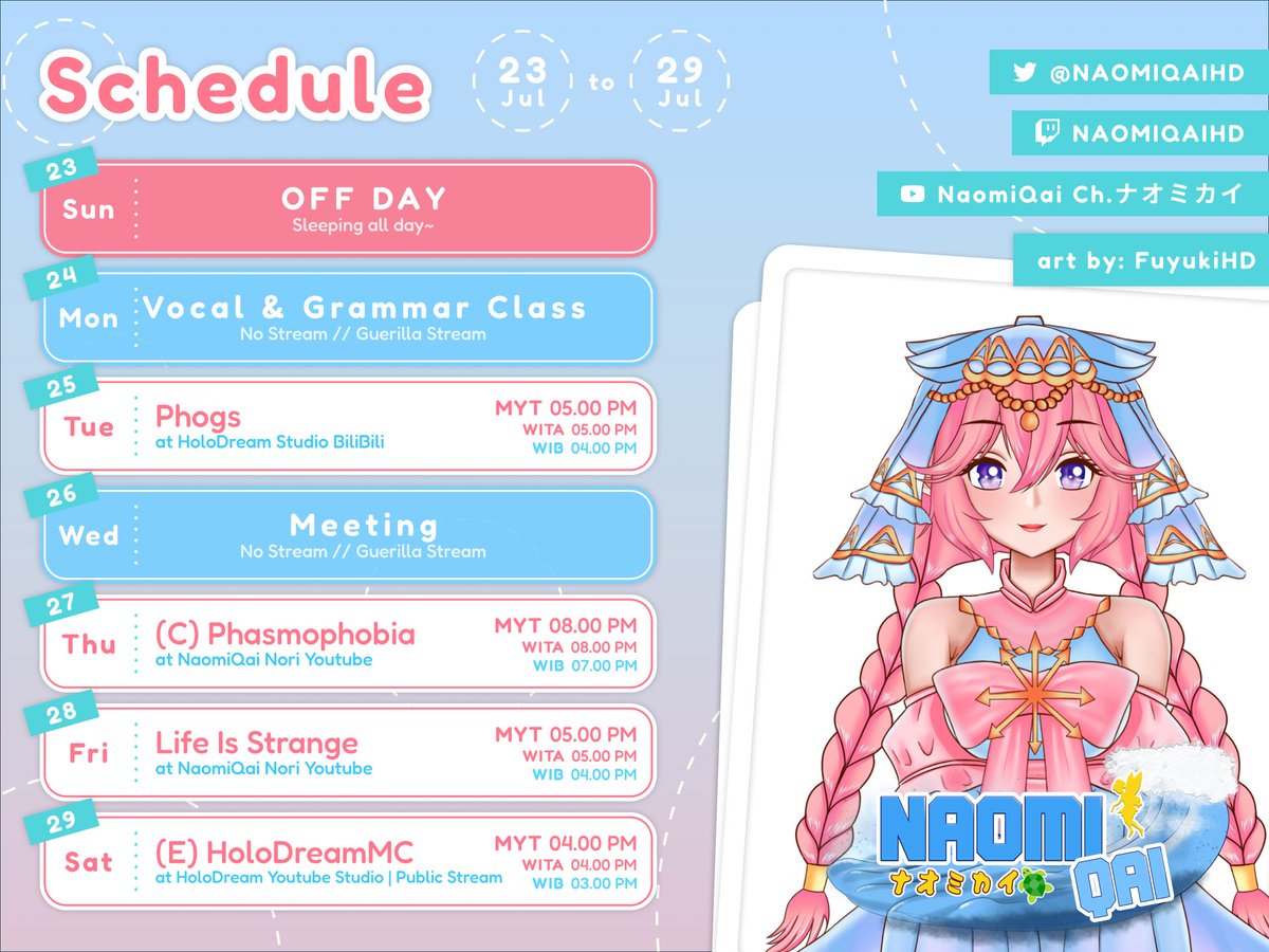 Just_Qaii's tweet photo. Schedule for 23July-29July!😊✨
Do come if you free!🥺hehe https://t.co/TOweJUKRe2