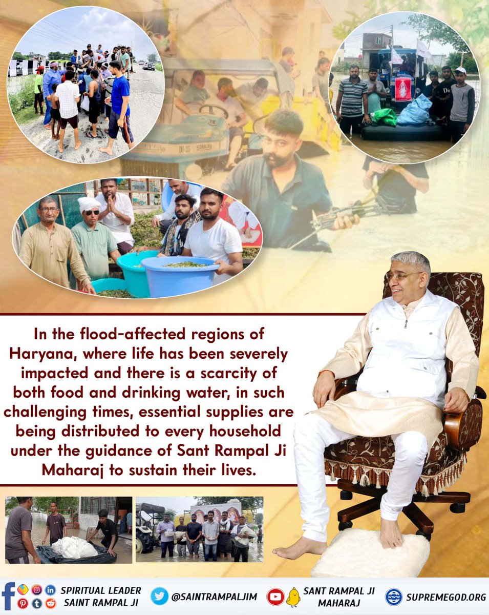 saanu_51's tweet photo. #FloodRelief_by_SantRampalJi 
In the flood affected region of Haryana where life has been sevely impacted and there is scarcity of foods and drinking water is challenging Times association supplies are being distributed to every household under the guidance of 
Sant Rampal Ji. https://t.co/3xj14fMNEP