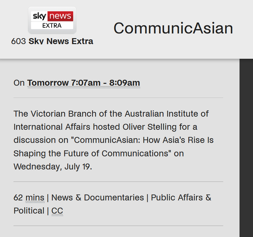 If you have access to Australian TV: my book launch at @AIIAVIC was broadcast twice by @SkyNewsAuspol and is due to be broadcast again tomorrow, Monday 24 July at 7:07AM

routledge.pub/CommunicAsian
#CommunicAsianTheBook #strategiccommunications
@routledgebooks