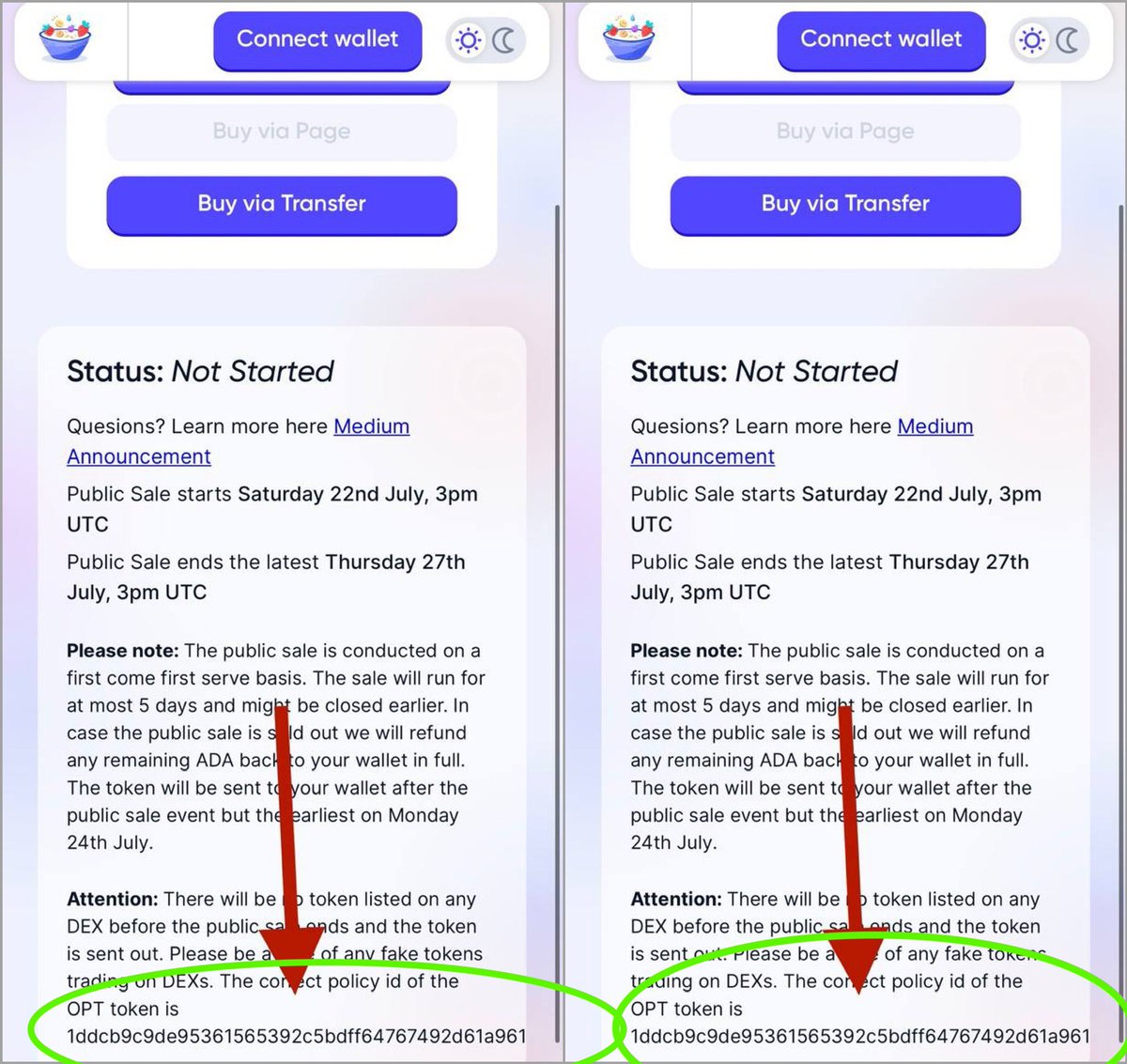ShillMoBaggins's tweet photo. ⚠️WARNING SCAM ALERT⚠️

‼️DONT BUY ANY OPT TOKEN ON DEXES‼️

$OPT WILL BE LISTED TOMORROW
AFTER DISTRIBUTION. BE VIGILANT 

THE ONLY POLICY ID FOR OPT IS 👇🏾

1ddcb9c9de95361565392c5bdff64767492d61a96166cb1

#CARDANO https://t.co/2blbXqOWfu