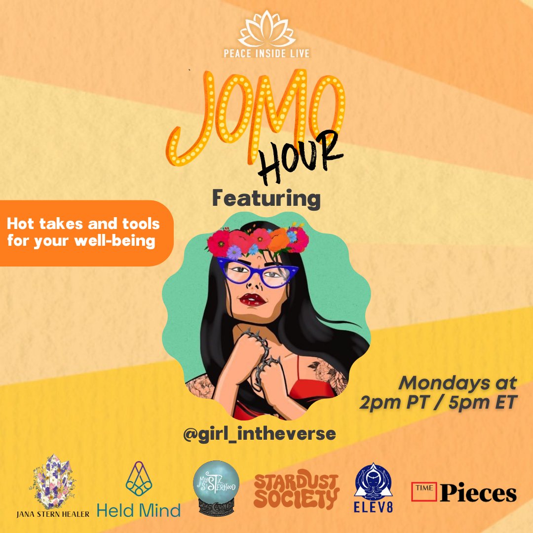 Join us Monday at 5pm et for JOMO Hour with special guest @girl_intheverse chatting about the highs &amp; lows of content creation! 
Don't miss us with <a href="/TIMEPieces/">TIMEPieces</a> <a href="/HeldMind/">Held Mind</a> <a href="/c0c0stardust/">c0c0</a> <a href="/MysticSisNFT/">Mystic Sisterhood | NOW MINTING</a> <a href="/Elev8Nft/">Elev8🐙Lifestyle🐙Wellness🐙NFT</a>
&amp; PIL's <a href="/shiralazar/">Shira Lazar (she/her) 📍Los Angeles, CA</a> <a href="/JordanaR/">Jordana Reim</a> + <a href="/JanaSternHealer/">𓂀Jana Stern𓂀✨</a> x.com/i/spaces/1MYGN…
