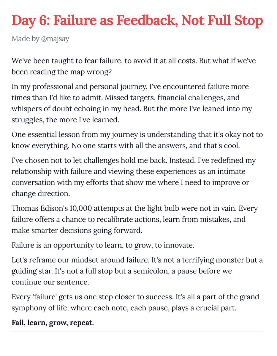 majsay's tweet photo. Day 6: Failure as Feedback, Not Full Stop https://t.co/2hLKZLLnDP