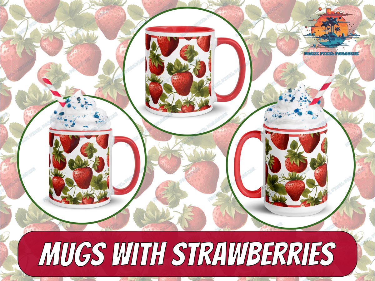 🍓🎉 Check out my 'Strawberrie Mug' on Etsy! 🎁 It's the berry best way to sip in style! 😍☕️ #MugLife #StrawberryFeels #CoffeeCraze 🍒🌈🍵 Check out at: etsy.me/3rv7pOb