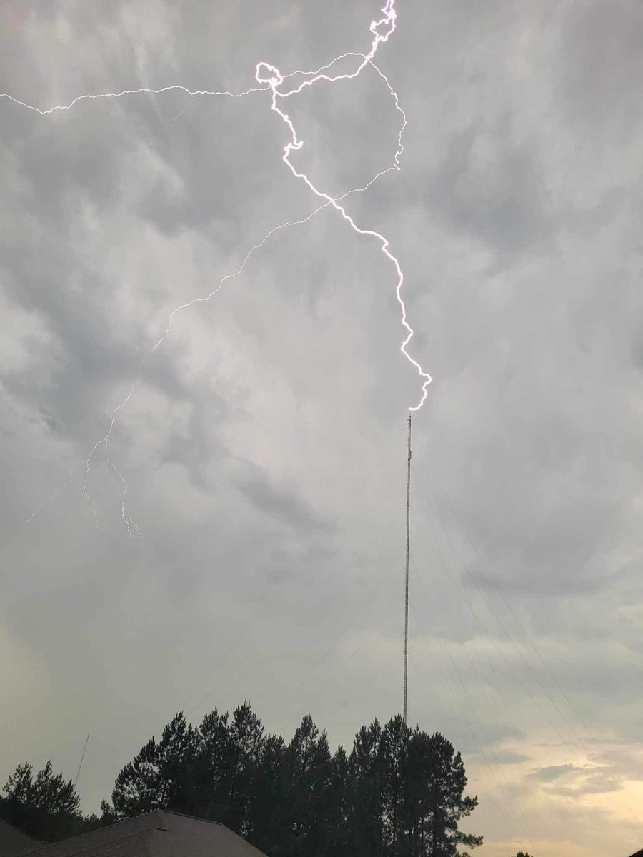 Lightning striking a TV tower in Baldwin County near Spanish Fort… photo from Jacob Hayden