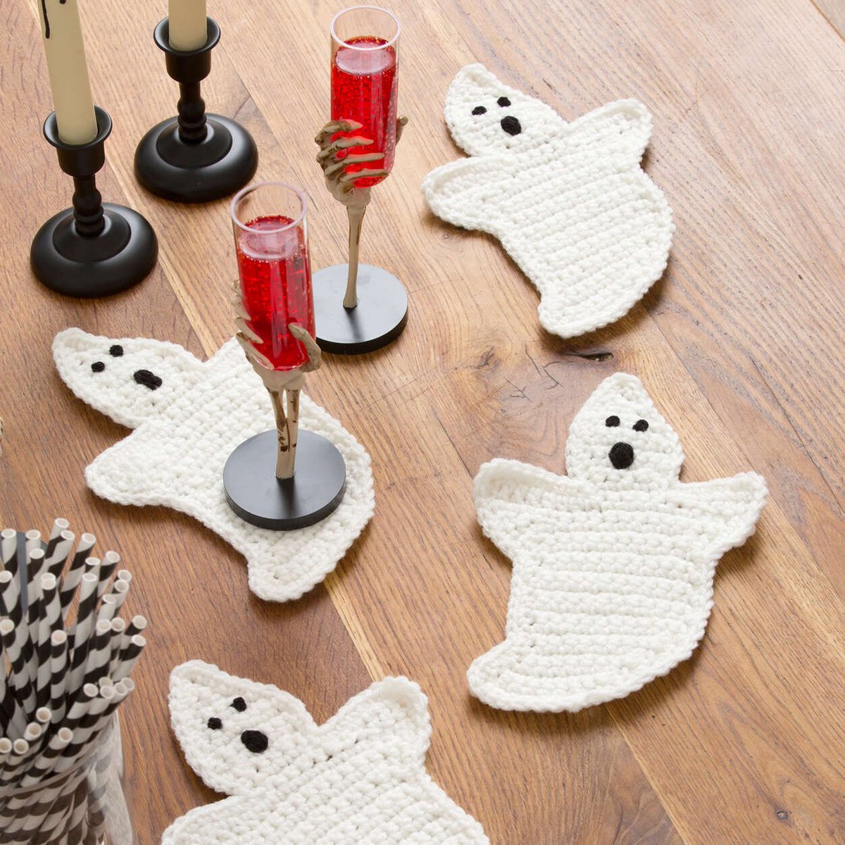 My crochet lesson went well. I’m prepping for Halloween! I’m making these coasters, but instead making them a garland to decorate the house with. Like this from Yarnspirations. 

Source: yarnspirations.com/red-heart-croc…