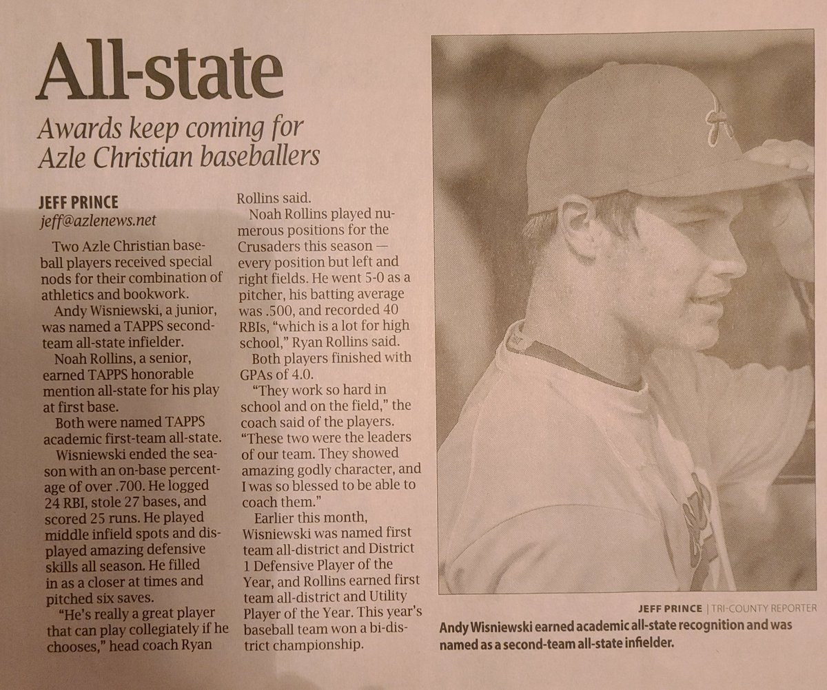 andy_wisniewski's tweet photo. @TheAzleNews @jeffroprince Thank you for the
Academic All-State and Second-Team All-State Infielder Recognition! https://t.co/PnLUajDyxd