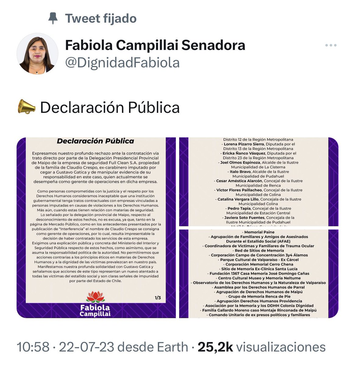 ClaudioCrespoG's tweet photo. Ahora campillai comienza la persecución política en mi contra por lo publicado por @InterferenciaCL 
Esa senadora infringe el derecho al trabajo señalado en el Art. 19 Nro 21 de la CPR.
Esta anarquista fue la q llamó a destruir y quemar a Chile y tiene a un capitán de @Carabdechile condenado por sus mentiras.
@DignidadFabiola