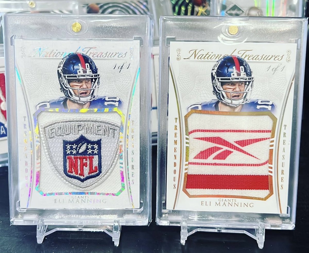 RT @CardsBoulevard: Awesome pair of game-used Eli Manning 1/1 patch cards... https://t.co/VAzjtVfAJp
