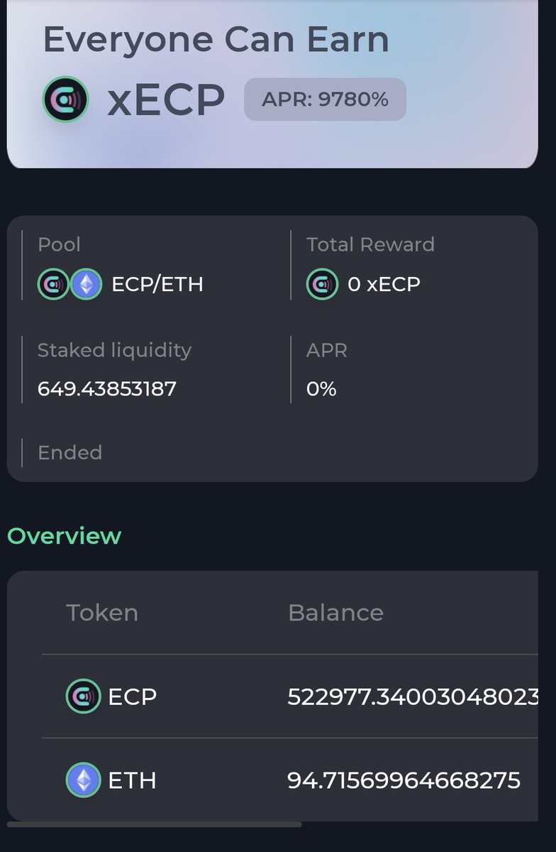 HighLight_dao's tweet photo. دوستان در حال حاضر استخر ECP/ETH موجود با APR 745% سود در حال فعالیت هست و تا 30 روز دیگر فعال خواهد بود. استخر اول با سود معادل 9780% APR ظرفیت آن تکمیل شد.

دوستان امیدوارم این مطلب براتون مفید باشه،  لطفا Like و Share یادتون نره .... با تشکر https://t.co/NHlGofCG44