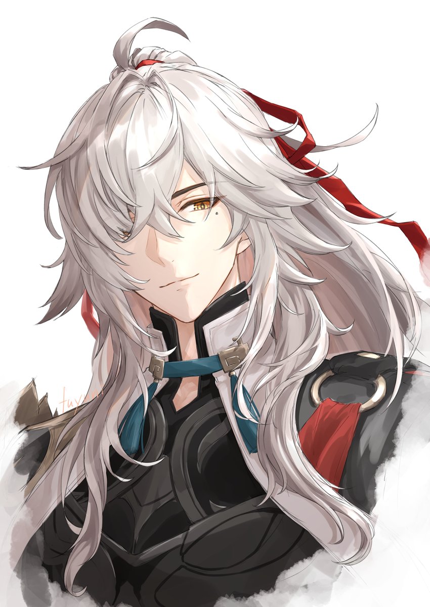 1boy male focus long hair solo armor yellow eyes white hair  illustration images