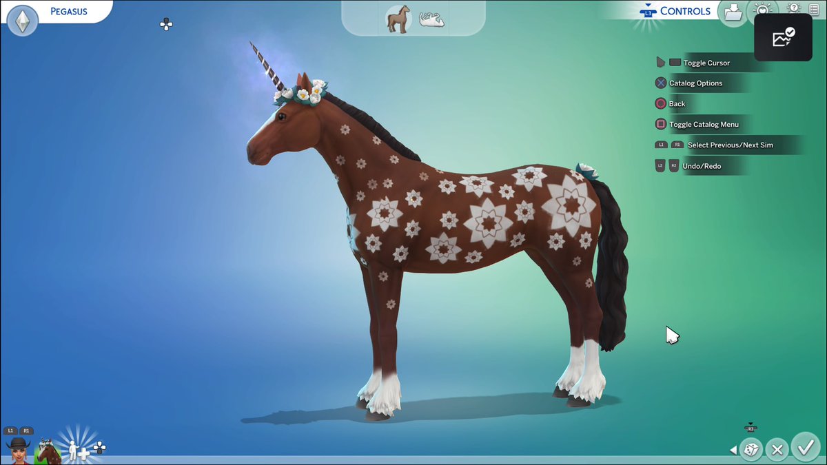 My first time ever making a horse!! What do y’all think? #TheSims4HorseRanch #thesims4console #consoleplayer #consolesimmer #thesims4cas #Sims4HorseRanch #unicorn #sims4unicorn