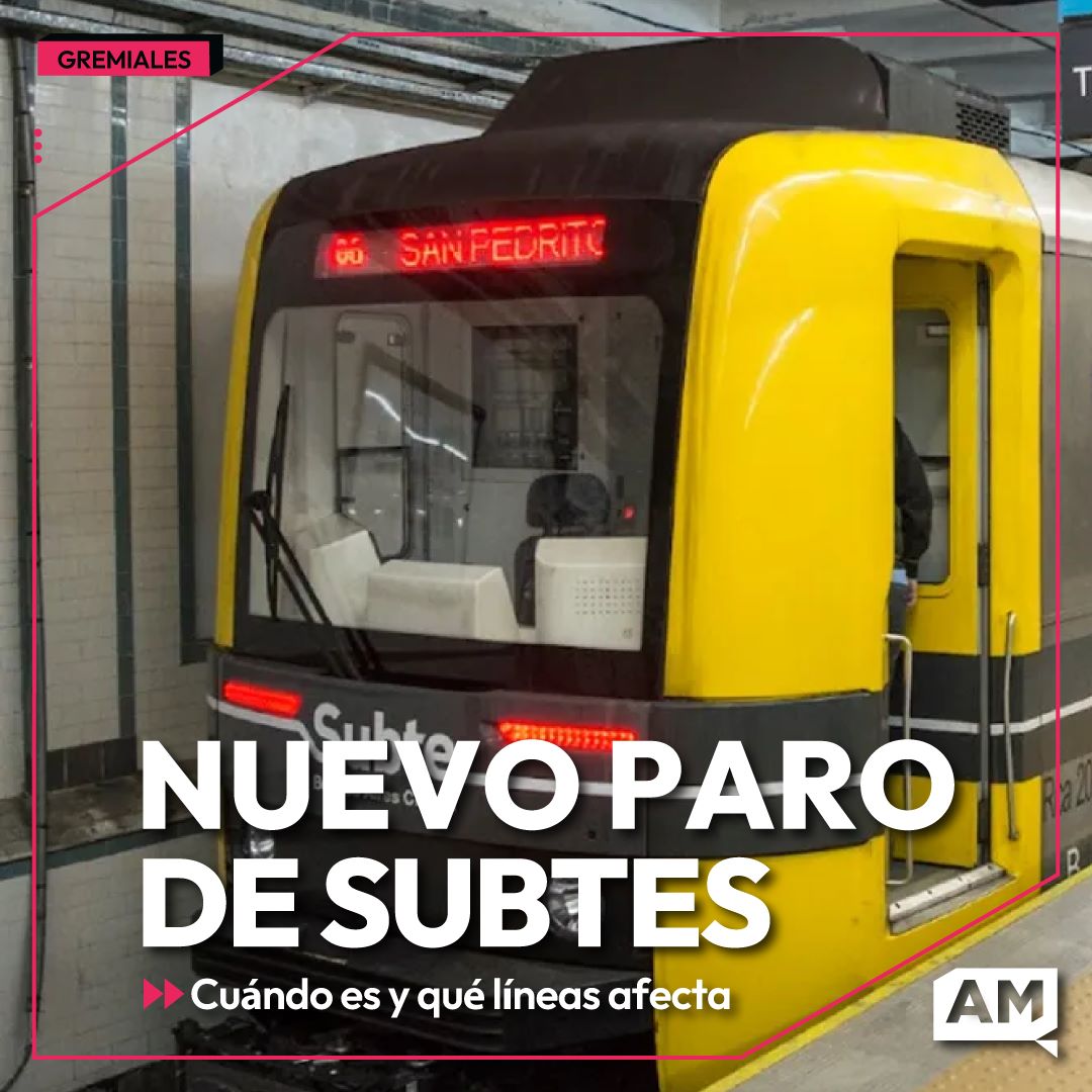 ‼️ Nuevo #ParoDeSubtes

📢 Es por la presencia de #Asbesto y reducción de jornada laboral.

📅 Será el miércoles 26/7 en todas las líneas entre las 13 y 16 hs.

🚃 Habrá aperturas de molinete de 12 a 13 hs y de 13 a 16 interrupción total.

Enterate todo👇🏽 noticiasam.com.ar/nota/862/nuevo…