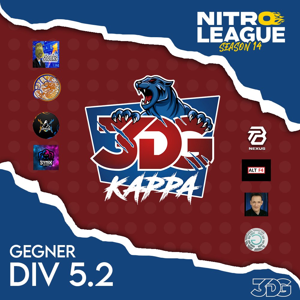 Die <a href="/NitroLeagueRL/">Nitro League Legacy</a> hat die Divisionen für Season 14 bekannt gegeben und das sind unsere Gegner! Wir freuen uns auf spannende Spiele! 
<a href="/TeamBasH_Gaming/">TeamBasH Gaming</a> <a href="/TeamSynixDE/">Team Synix</a> <a href="/Team_FireBlade/">FireBlade</a> 

#NitroLeague14 #DIV5 #Liga #Vorfreunde