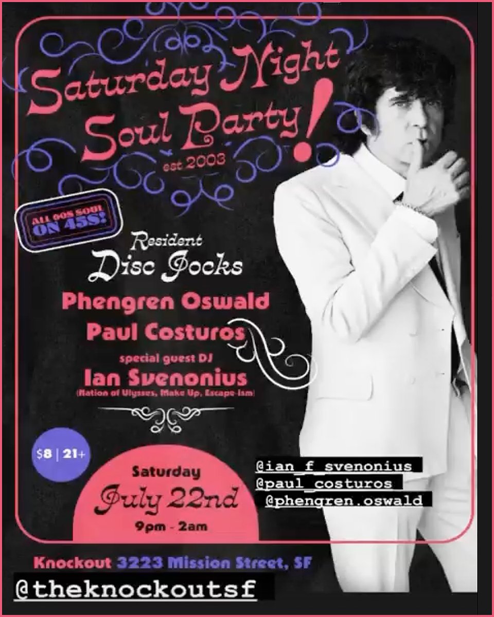 knockoutsf's tweet image. HAPPY HOUR ROCK N' ROLL PARTY TODAY AND THE SATURDAY NIGHT SOUL PARTY TONIGHT AT THE KNOCKOUT • GRAB YER MONEY BELT AND YOUR SHINY DANCING SHOES AND MAYBE A LIGHT COAT AND LET THE GOOD TIMES ROLL! instagram.com/theknockoutsf/