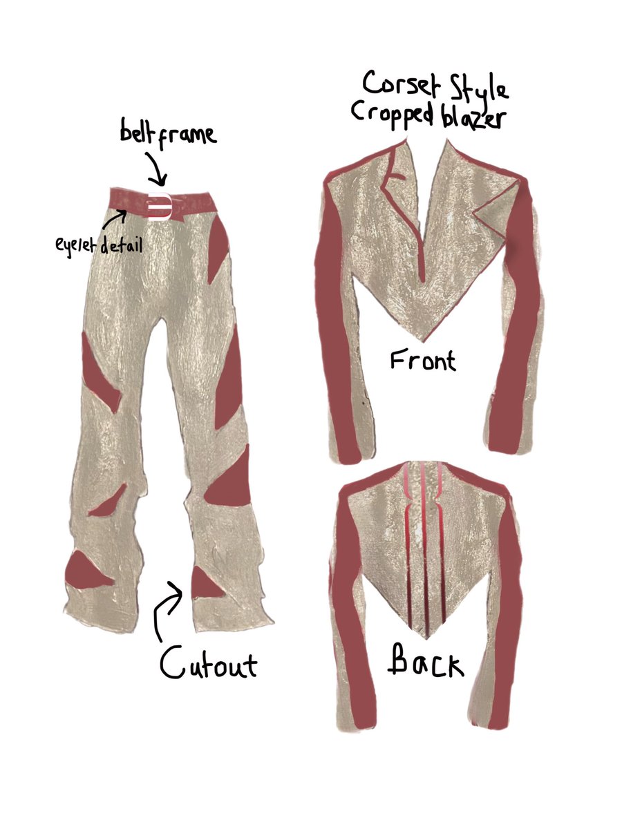 ikoniqe's tweet photo. Corset style cropped blazer 
mesh top underneath 
Trousers with cut out 🚀👩‍🚀
#area52Suit @BamBam1A https://t.co/unQQc8JS01