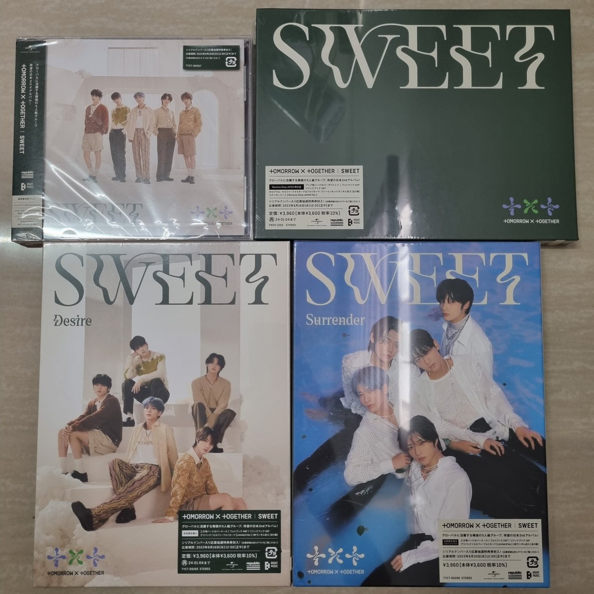 stanhaseyo's tweet photo. wts lfb ph onhand #stanhaseyo_sells

txt sweet jp album [4 set] from weverse shop japan
– onhand &amp; ready to ship
– from feta
– set includes weverse shop japan limited edition, lim a, lim b, and standard edition
– no pob, sealed albums only

₱8500 set + sf
DM/reply to take

# pc https://t.co/rn3OLdXA6e