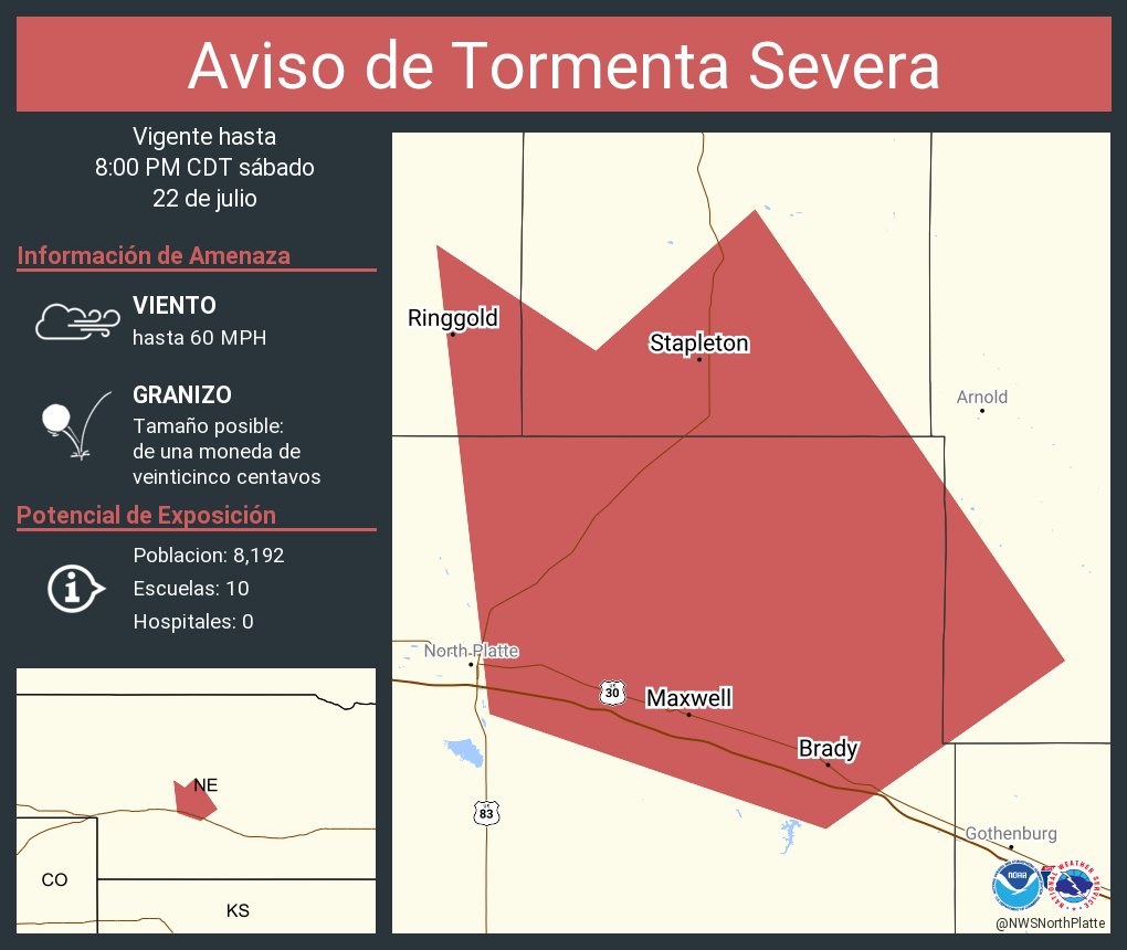 NWS North Platte on Twitter "Aviso de Tormenta Severa incluye Brady NE