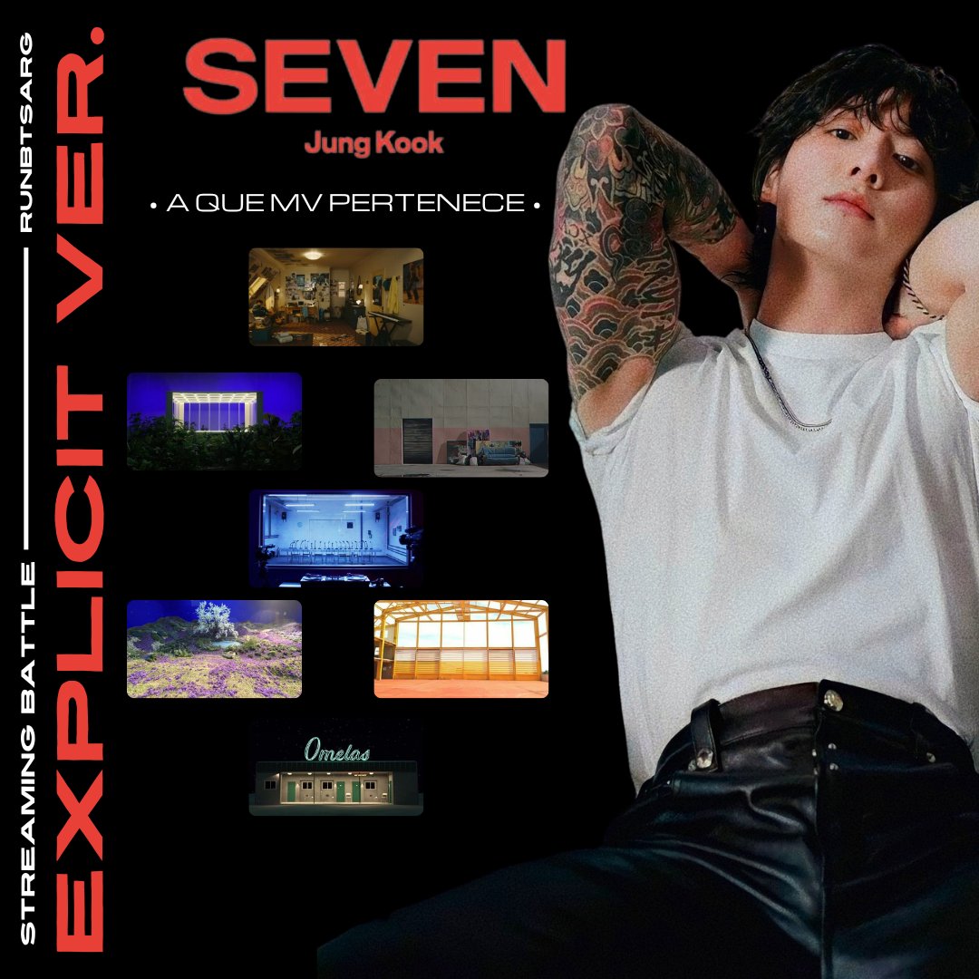 RunBTSArg's tweet photo. ⚔️ SEVEN vs SEVEN STREAMING BATTLE ⚔️
 
LET'S GOOO ARMY! 
✨ ¿A qué MV pertenece cada imagen? 

🔒Comenta en tweet separados + captura de streaming desde cualquier plataforma. 💜

Utiliza:
🔑 SEVEN EXPLICIT
SEVEN VS SEVEN BATTLE
#SevenExplicit
#JungKook_Seven #Jungkook https://t.co/BaSZZe03BA